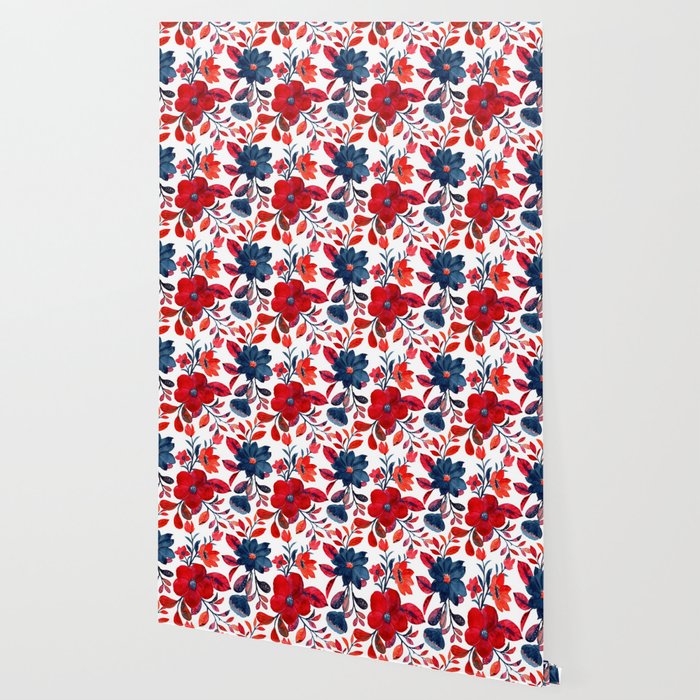 Red and Blue, Watercolor Painting of Flowers, Digital Art Wallpaper Gallery Image 2
