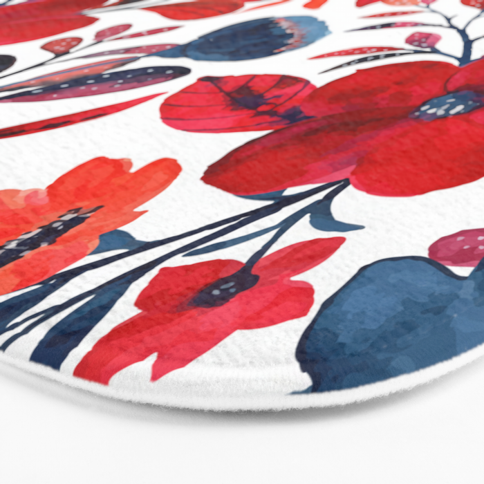Red and Blue, Watercolor Painting of Flowers, Digital Art Bath Mat Gallery Image 3