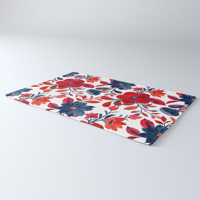 Red and Blue, Watercolor Painting of Flowers, Digital Art Rug Gallery Image 3