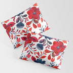 Red and Blue, Watercolor Painting of Flowers, Digital Art Pillow Sham Gallery Image 3