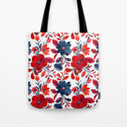 Red and Blue, Watercolor Painting of Flowers, Digital Art Tote Bag Gallery Image 1