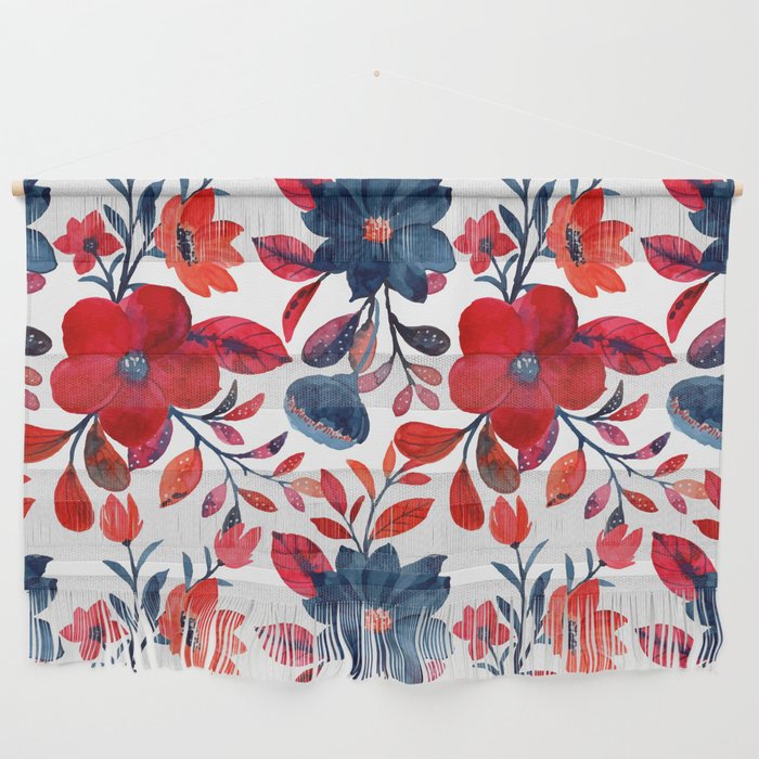 Red and Blue, Watercolor Painting of Flowers, Digital Art Wall Hanging Gallery Image 1