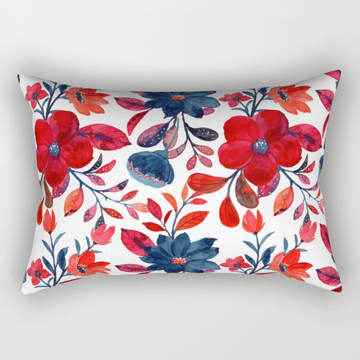 Red and Blue, Watercolor Painting of Flowers, Digital Art Rectangular Pillow Gallery Image 2