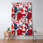 Red and Blue, Watercolor Painting of Flowers, Digital Art Window Curtain Gallery Image 5