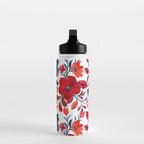 Red and Blue, Watercolor Painting of Flowers, Digital Art Water Bottle Gallery Image 3