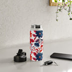 Red and Blue, Watercolor Painting of Flowers, Digital Art Water Bottle Gallery Image 4