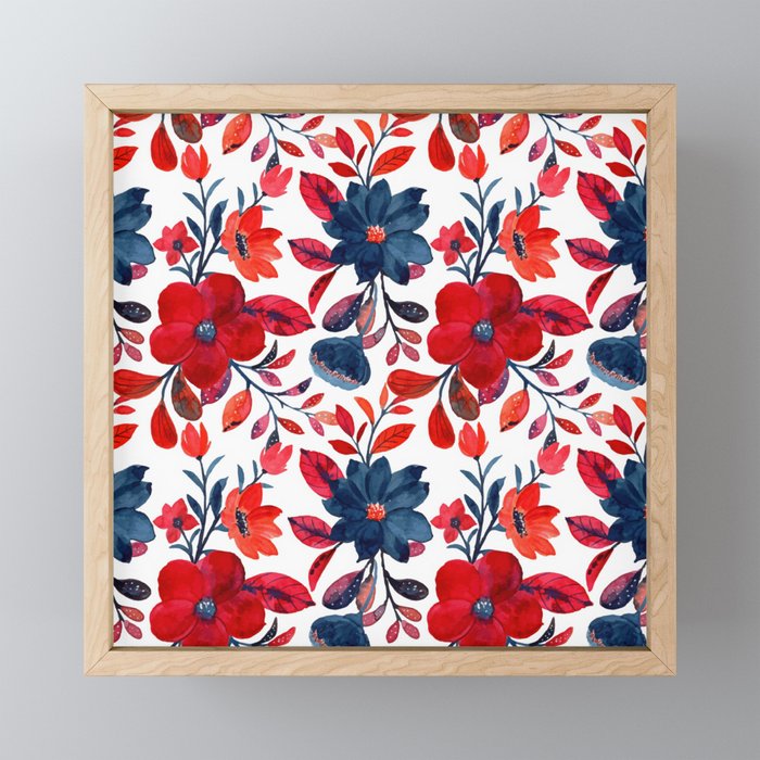 Red and Blue, Watercolor Painting of Flowers, Digital Art Mini Art Print Gallery Image 1
