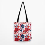 Red and Blue, Watercolor Painting of Flowers, Digital Art Tote Bag Gallery Image 2