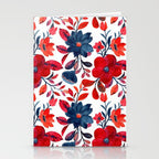 Red and Blue, Watercolor Painting of Flowers, Digital Art Stationery Card Gallery Image 2
