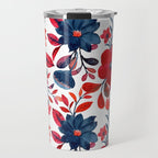 Red and Blue, Watercolor Painting of Flowers, Digital Art Travel Mug Gallery Image 1