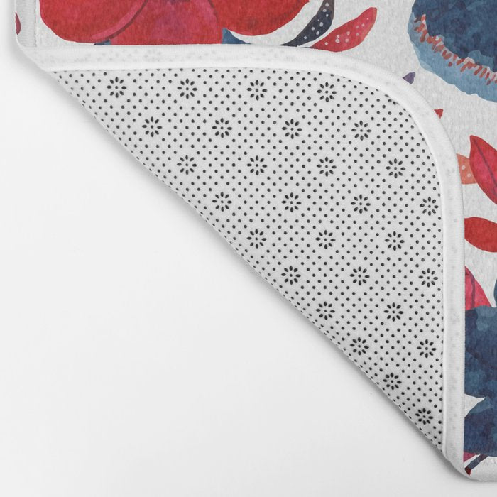 Red and Blue, Watercolor Painting of Flowers, Digital Art Bath Mat Gallery Image 2