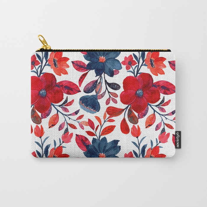 Red and Blue, Watercolor Painting of Flowers, Digital Art Carry All Pouch Gallery Image 1