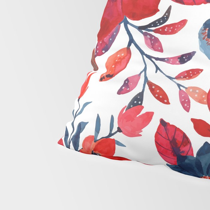 Red and Blue, Watercolor Painting of Flowers, Digital Art Pillow Sham Gallery Image 4