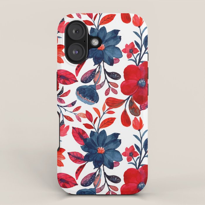 Red and Blue, Watercolor Painting of Flowers, Digital Art iPhone Case Gallery Image 1