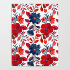 Red and Blue, Watercolor Painting of Flowers, Digital Art Poster Gallery Image 4