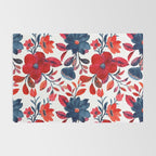 Red and Blue, Watercolor Painting of Flowers, Digital Art Rug Gallery Image 2