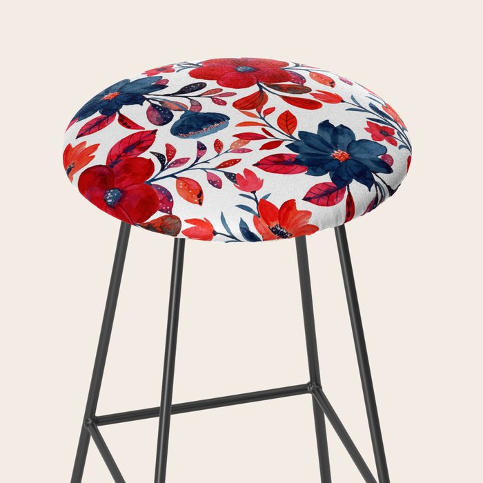 Red and Blue, Watercolor Painting of Flowers, Digital Art Stool Gallery Image 2