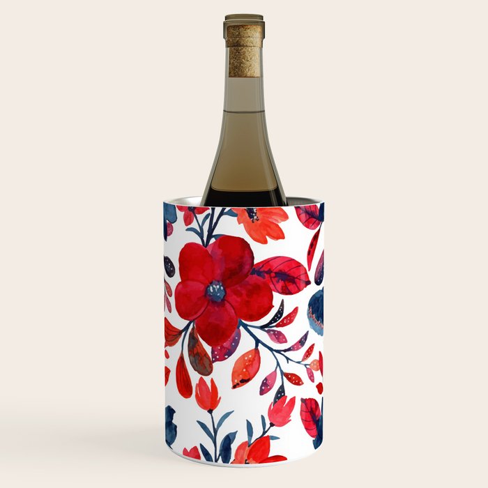 Red and Blue, Watercolor Painting of Flowers, Digital Art Wine Chiller Gallery Image 2