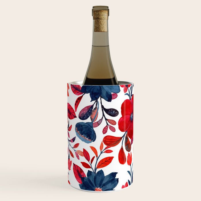 Red and Blue, Watercolor Painting of Flowers, Digital Art Wine Chiller Gallery Image 1