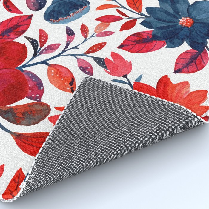 Red and Blue, Watercolor Painting of Flowers, Digital Art Rug Gallery Image 4