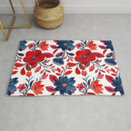 Red and Blue, Watercolor Painting of Flowers, Digital Art Rug Gallery Image 1