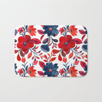 Red and Blue, Watercolor Painting of Flowers, Digital Art Bath Mat Gallery Image 1