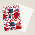 Red and Blue, Watercolor Painting of Flowers, Digital Art Stationery Card Gallery Image 2