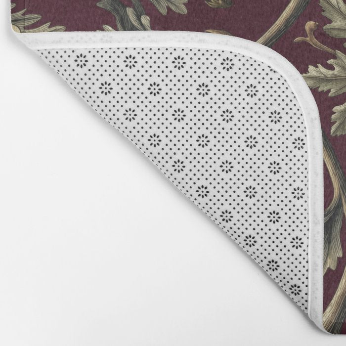 William Morris Style Forest Tales Cabincore Pattern Burgundy Red Bath Mat Gallery Image 2