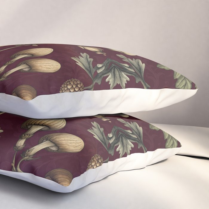 William Morris Style Forest Tales Cabincore Pattern Burgundy Red Pillow Sham Gallery Image 3