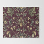 William Morris Style Forest Tales Cabincore Pattern Burgundy Red Throw Blanket Gallery Image 2