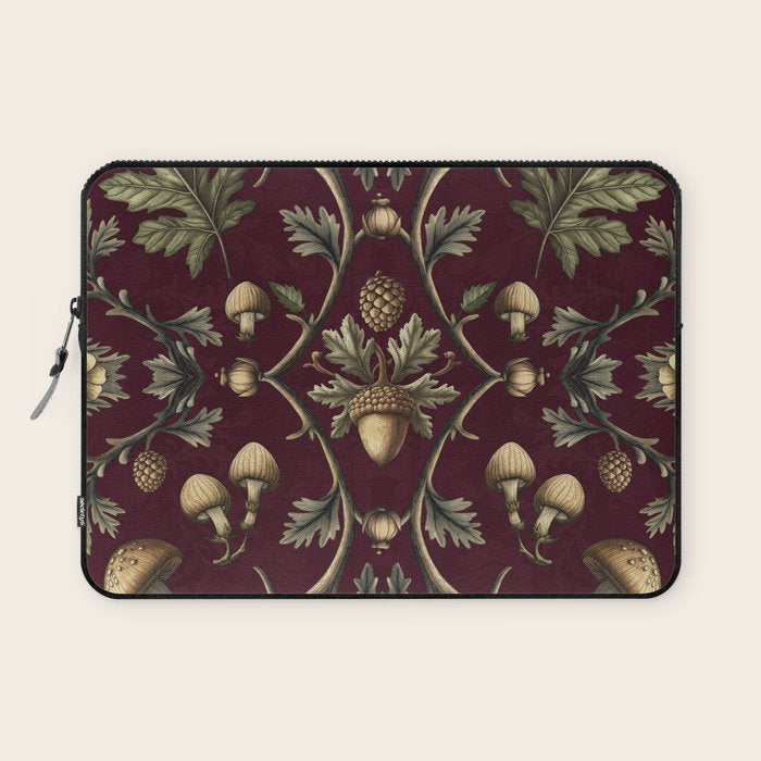 William Morris Style Forest Tales Cabincore Pattern Burgundy Red Laptop Sleeve Gallery Image 1