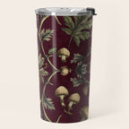 William Morris Style Forest Tales Cabincore Pattern Burgundy Red Travel Mug Gallery Image 2