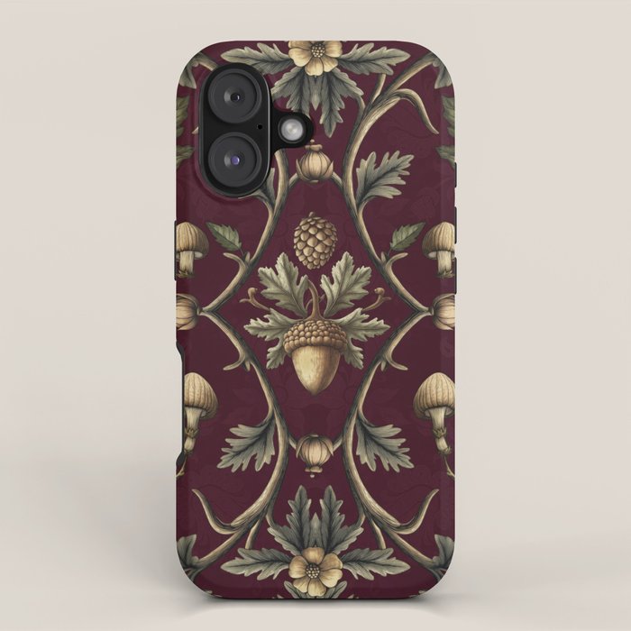 William Morris Style Forest Tales Cabincore Pattern Burgundy Red iPhone Case Gallery Image 1