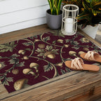 William Morris Style Forest Tales Cabincore Pattern Burgundy Red Outdoor Rug Gallery Image 2