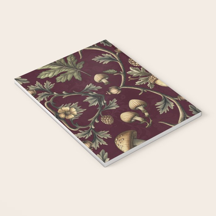 William Morris Style Forest Tales Cabincore Pattern Burgundy Red Notebook Gallery Image 3