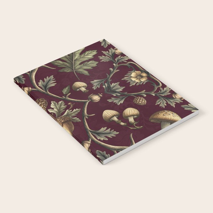William Morris Style Forest Tales Cabincore Pattern Burgundy Red Notebook Gallery Image 1