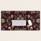 William Morris Style Forest Tales Cabincore Pattern Burgundy Red Desk Mat Gallery Image 1