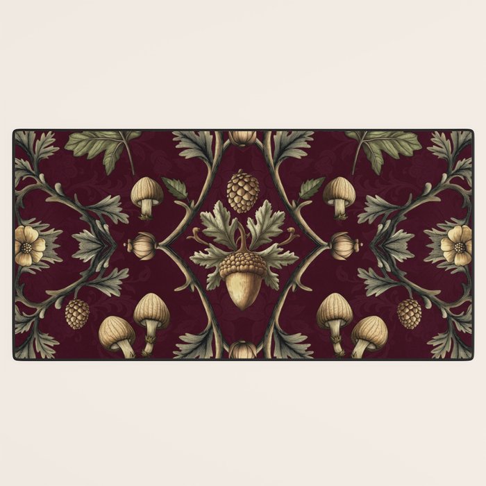 William Morris Style Forest Tales Cabincore Pattern Burgundy Red Desk Mat Gallery Image 3