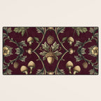 William Morris Style Forest Tales Cabincore Pattern Burgundy Red Desk Mat Gallery Image 3
