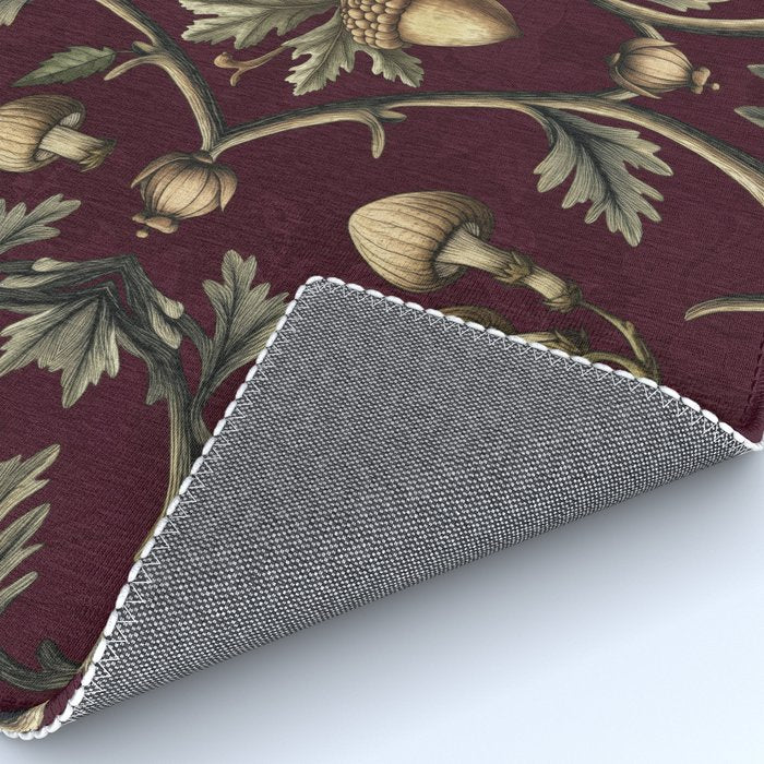 William Morris Style Forest Tales Cabincore Pattern Burgundy Red Rug Gallery Image 4