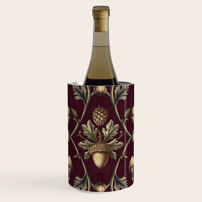 William Morris Style Forest Tales Cabincore Pattern Burgundy Red Wine Chiller Gallery Image 1