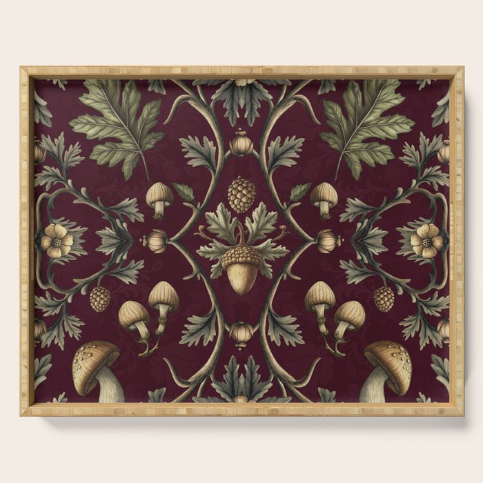 William Morris Style Forest Tales Cabincore Pattern Burgundy Red Serving Tray Gallery Image 1