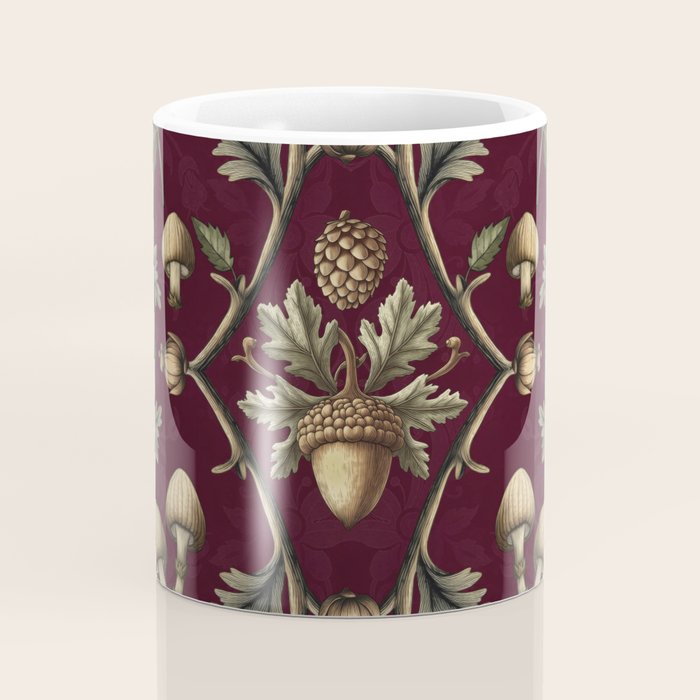 William Morris Style Forest Tales Cabincore Pattern Burgundy Red Coffee Mug Gallery Image 4
