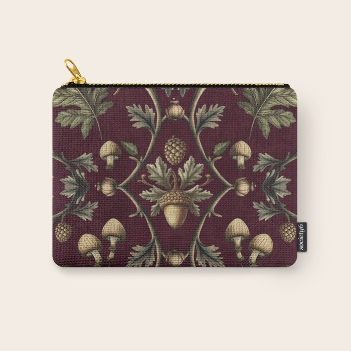 William Morris Style Forest Tales Cabincore Pattern Burgundy Red Carry All Pouch Gallery Image 1
