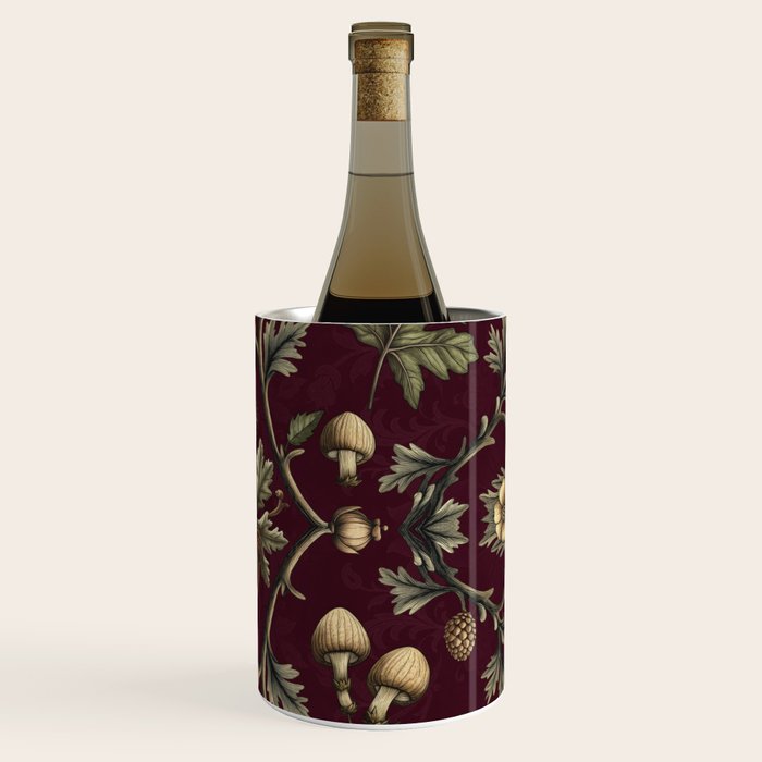 William Morris Style Forest Tales Cabincore Pattern Burgundy Red Wine Chiller Gallery Image 3