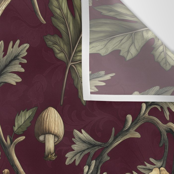 William Morris Style Forest Tales Cabincore Pattern Burgundy Red Wall Tapestry Gallery Image 3