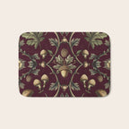 William Morris Style Forest Tales Cabincore Pattern Burgundy Red Bath Mat Gallery Image 1