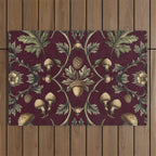 William Morris Style Forest Tales Cabincore Pattern Burgundy Red Outdoor Rug Gallery Image 1