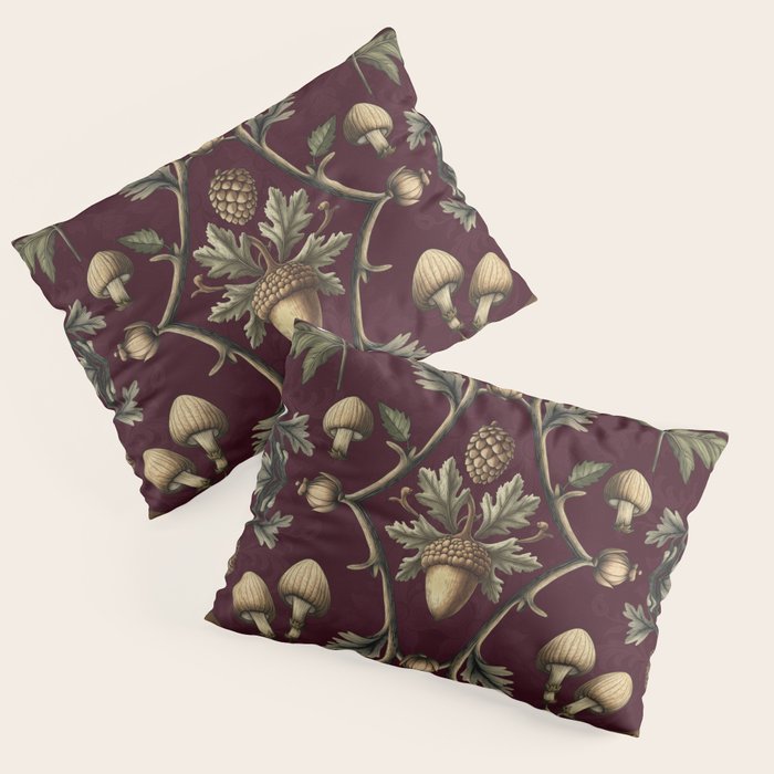 William Morris Style Forest Tales Cabincore Pattern Burgundy Red Pillow Sham Gallery Image 1