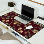 William Morris Style Forest Tales Cabincore Pattern Burgundy Red Desk Mat Gallery Image 2